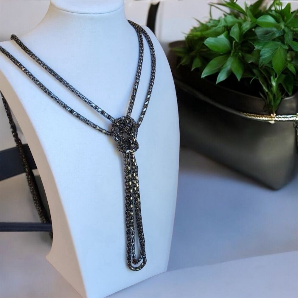 Black Metal Multi-Strand Knot Statement Necklace